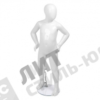 Манекен детский, стилизованный, белый глянец, для одежды в полный рост, на 4 года, стоячий, руки согнуты в локтях